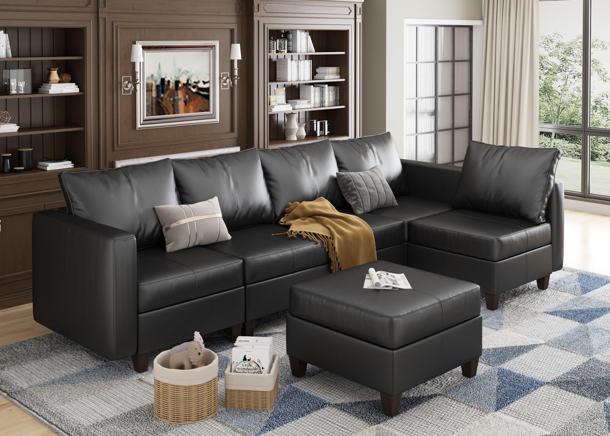 EASE MOOSE Customizable Modular Sectional Sofa with Storage Ottomans, Faux Leather L Shape Sectional Couch Convertible Modular Sofa with Reversible
