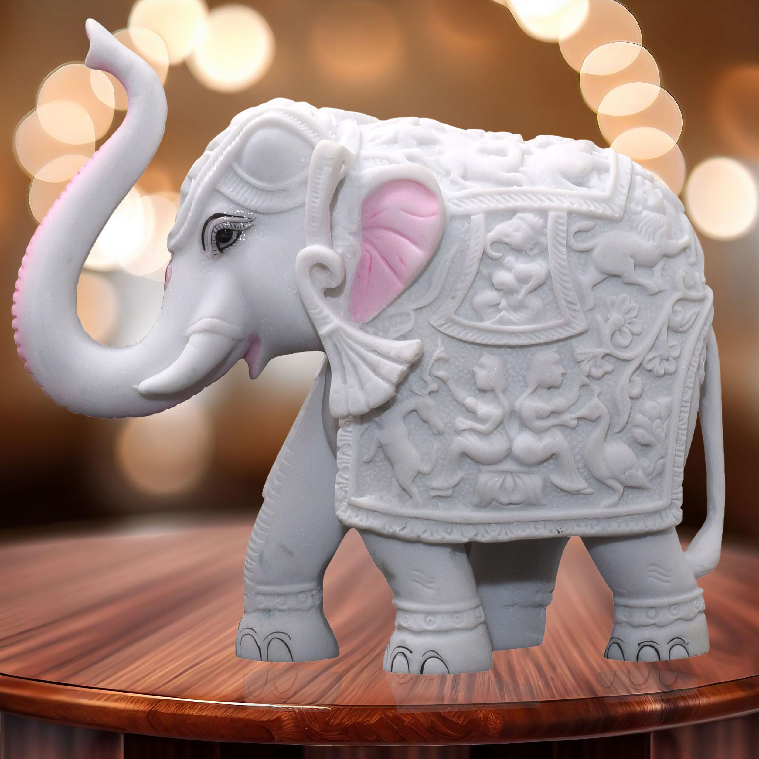 White Elephant Showpiece Big Size Marble Resin Aesthetic Statue Decorative Item for Home, 4x5 inch Elephant Decor for Home Vastu, Shelf, Study Room, Work Table (4 x 5 inch)