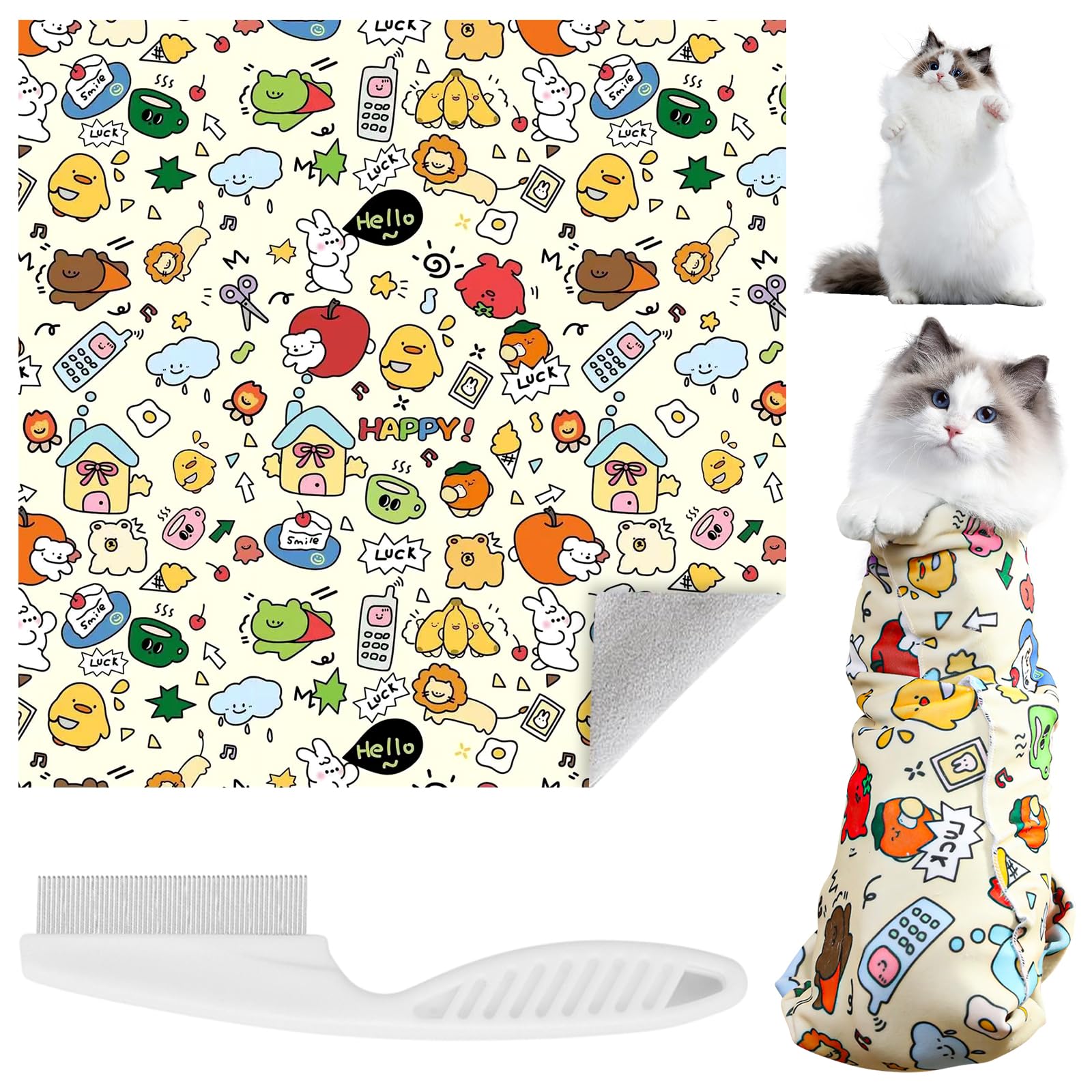 SPERMUOY Envoltura de cuidado de gatos, envoltura para uñas de gatos, ataduras para cortar uñas con peine, envoltura autoadhesiva para cortar las uñas (70 x 70 cm)