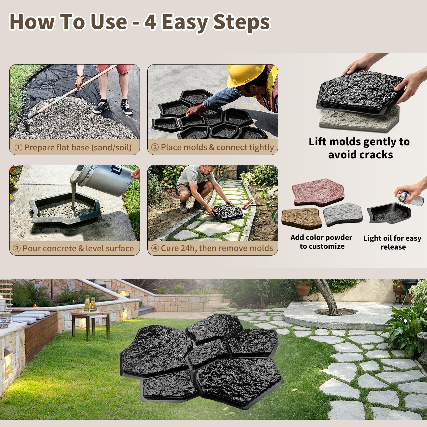 Concrete Paver Molds - 6 Pack for Flagstone -7