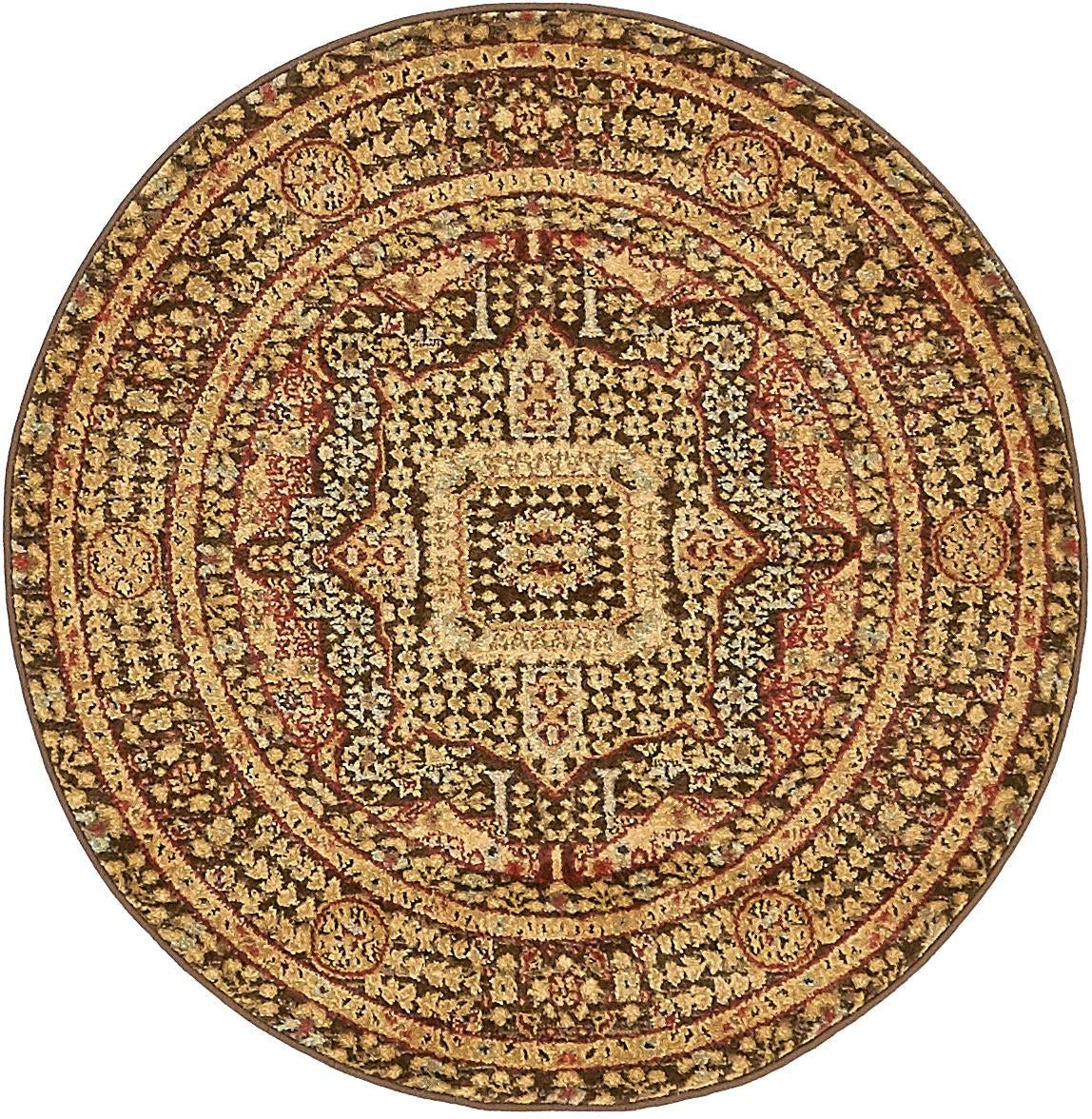 Rugs.com Amina Collection Rug – 3' Round Brown Flatweave Rug Perfect for Kitchens, Dining Rooms