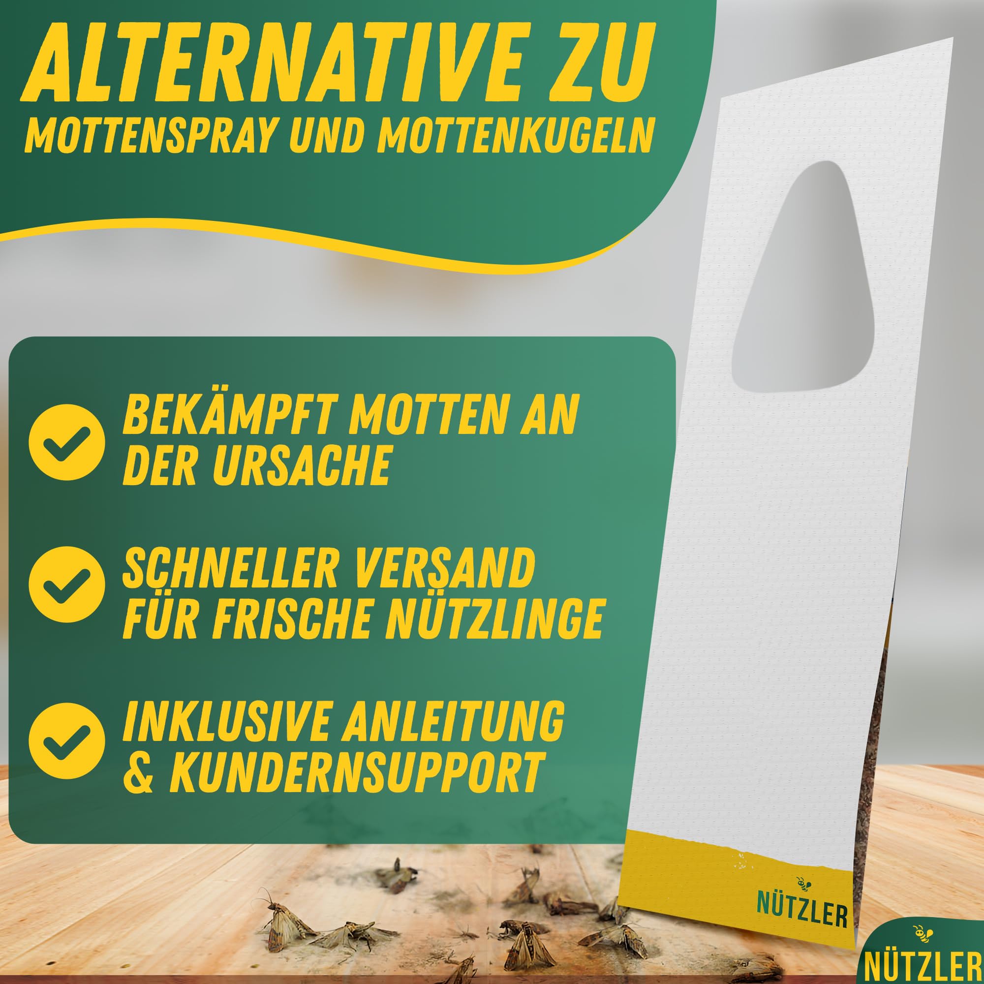 Schlupfwespen gegen Lebensmittelmotten - EINZELLIEFERUNG - (15 Karten, 1 Lieferung) - Nützlinge - Mottenbekämpfung mit Trichogramma evanescens