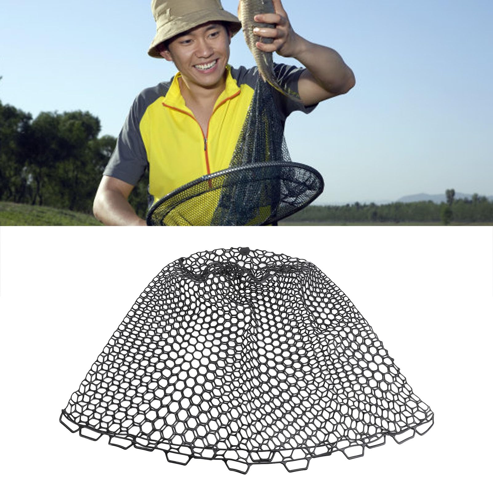 Rete da Pesca, Guadino per Pesci in PVC con una profondità di 79 Cm, Guadino da Pesca Pieghevole di Ricambio per Rete da Pesca Senza Manico per Acqua Salata Dolce