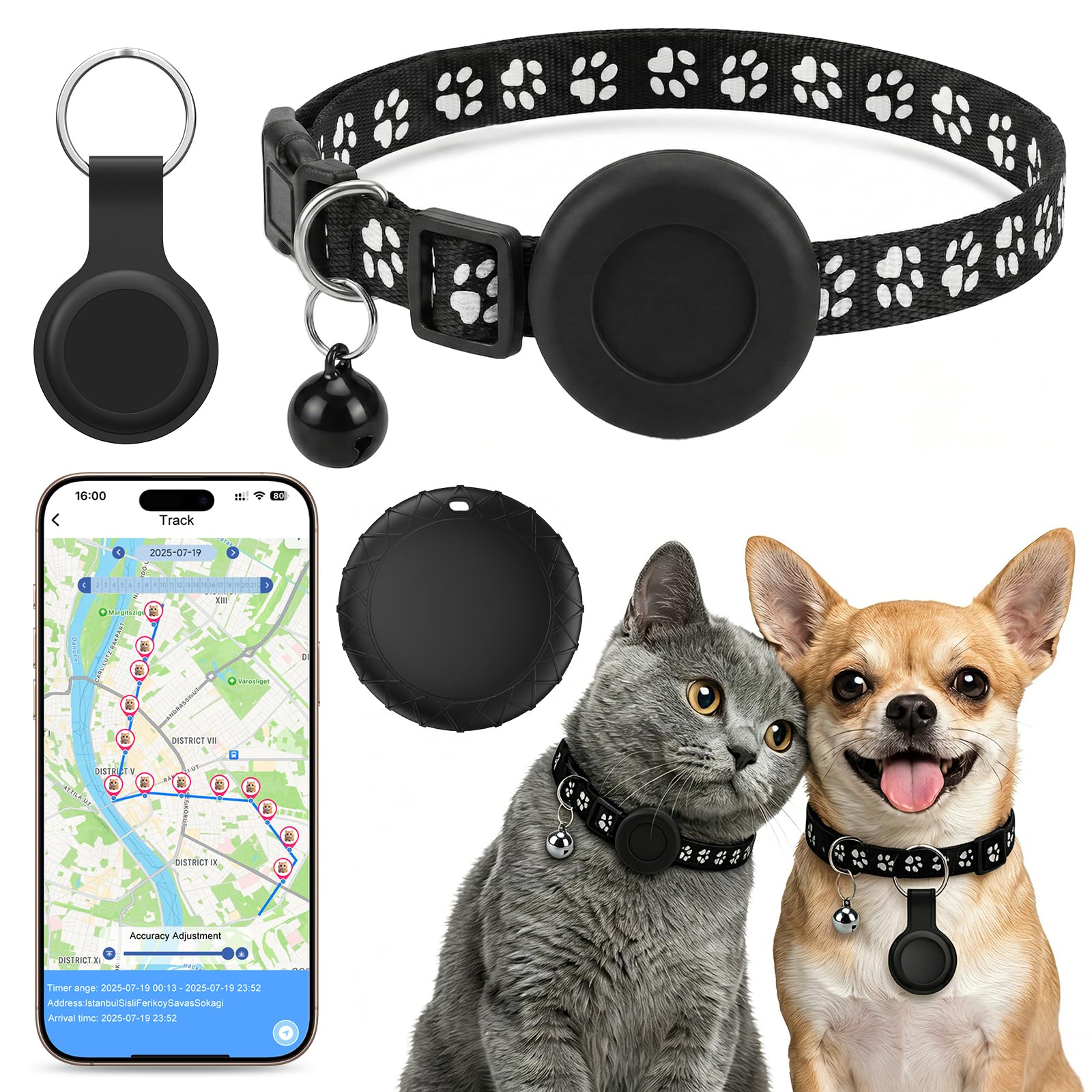 Collare GPS Gatto, Localizzatori GPS per Cani e Gatto, GPS per Cani Compatibile con iOS e Android, Nessun Abbonamento, Posizionamento Globale in Tempo Reale, per Animale Domestico, Impermeabile IPX6