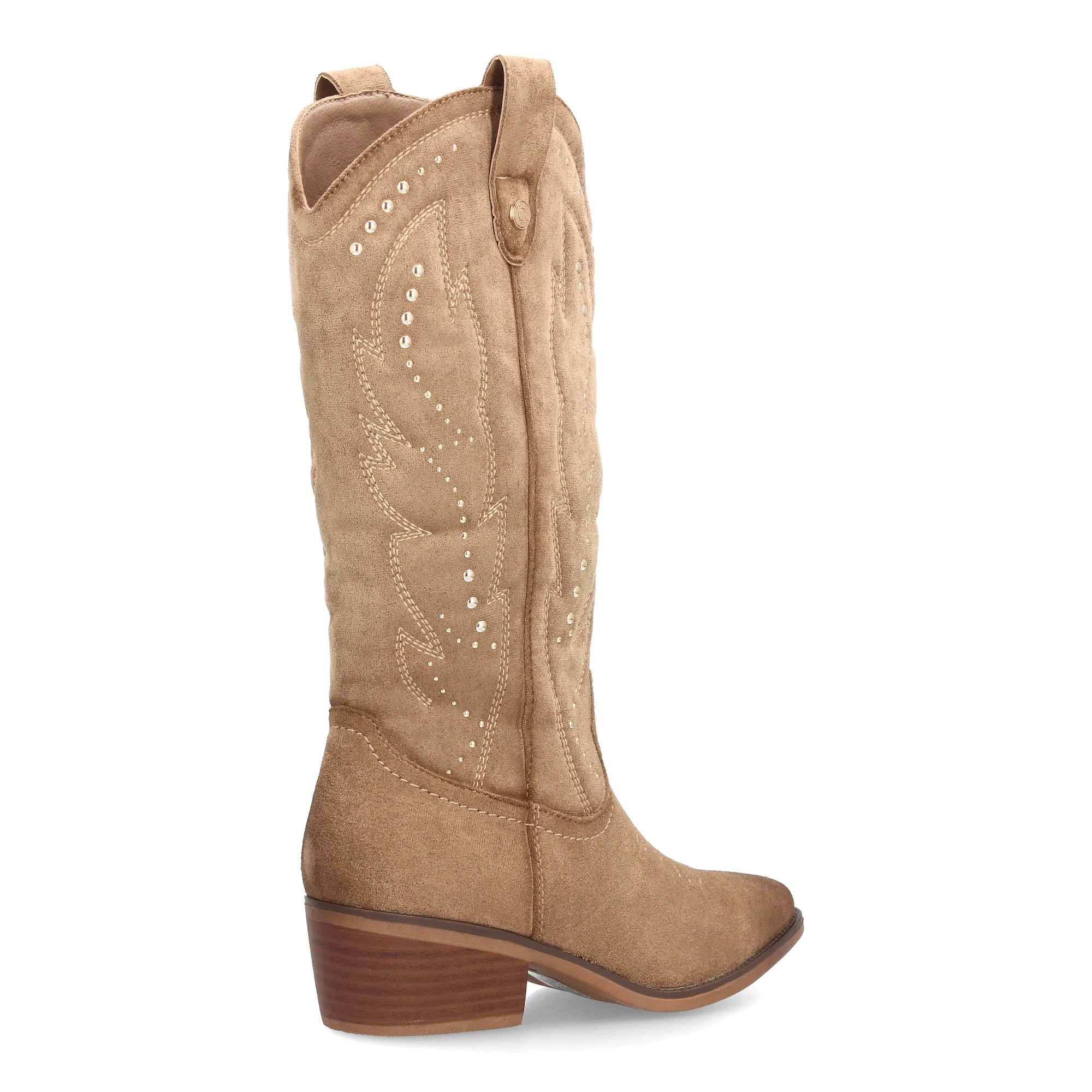 Botas Cowboy de Mujer Estilo Western con Diseno Elegante. Cana Alta con Bordados Decorativos y Tachuelas metalicas. Tacon Ancho de Altura Media, Punta Fina. Ideal Otono Invierno.