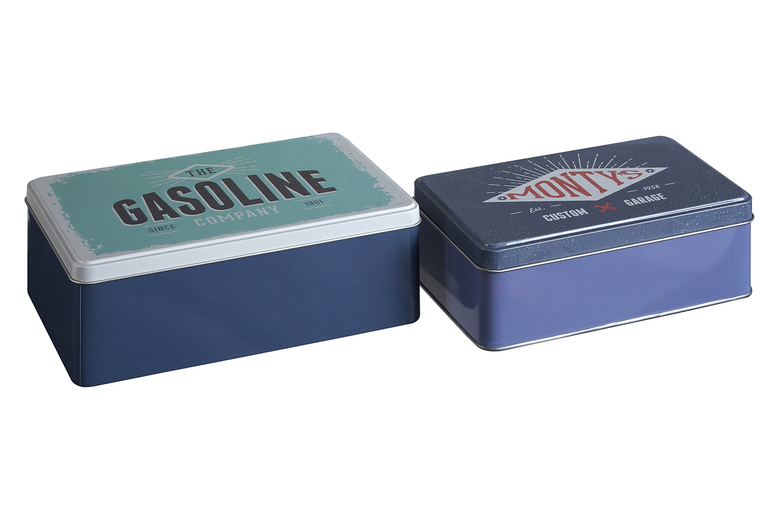 PremierHousewares 507317 Kitchen Storage Tin, Rectangular, Multi-Colour, Set of 2 - Hot Rod 13 x 20 x 7 cm