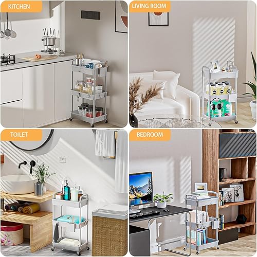 Miniatura 93 de REBECAT - Carrito utilitario de 3 niveles con cajón, hecho de organizador de almacenamiento multifuncional para cocina, baño, sala de estar, oficina