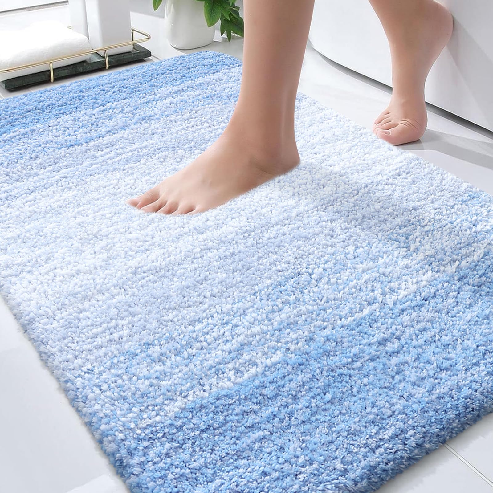 OLANLY Bathroom Rugs Mat 30x20, Extra Soft Absorbent Microfiber Bath Rugs | Light Blue, Non-Slip Quick-Drying Rubber Backing, Washable Plush Bath Mat for Floor, Tub and Shower, Home Decor Accessories