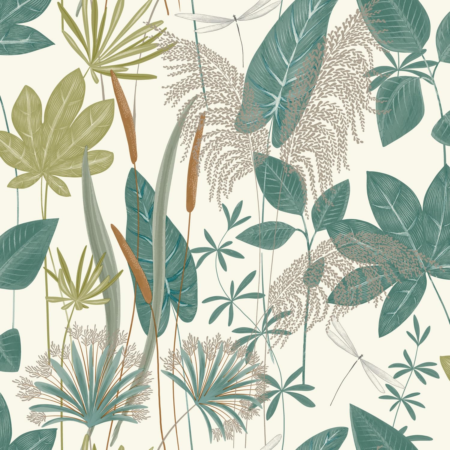 Grandeco Dragonfly Garden Wallpaper Metallic Botanical Leaves 5411012507046