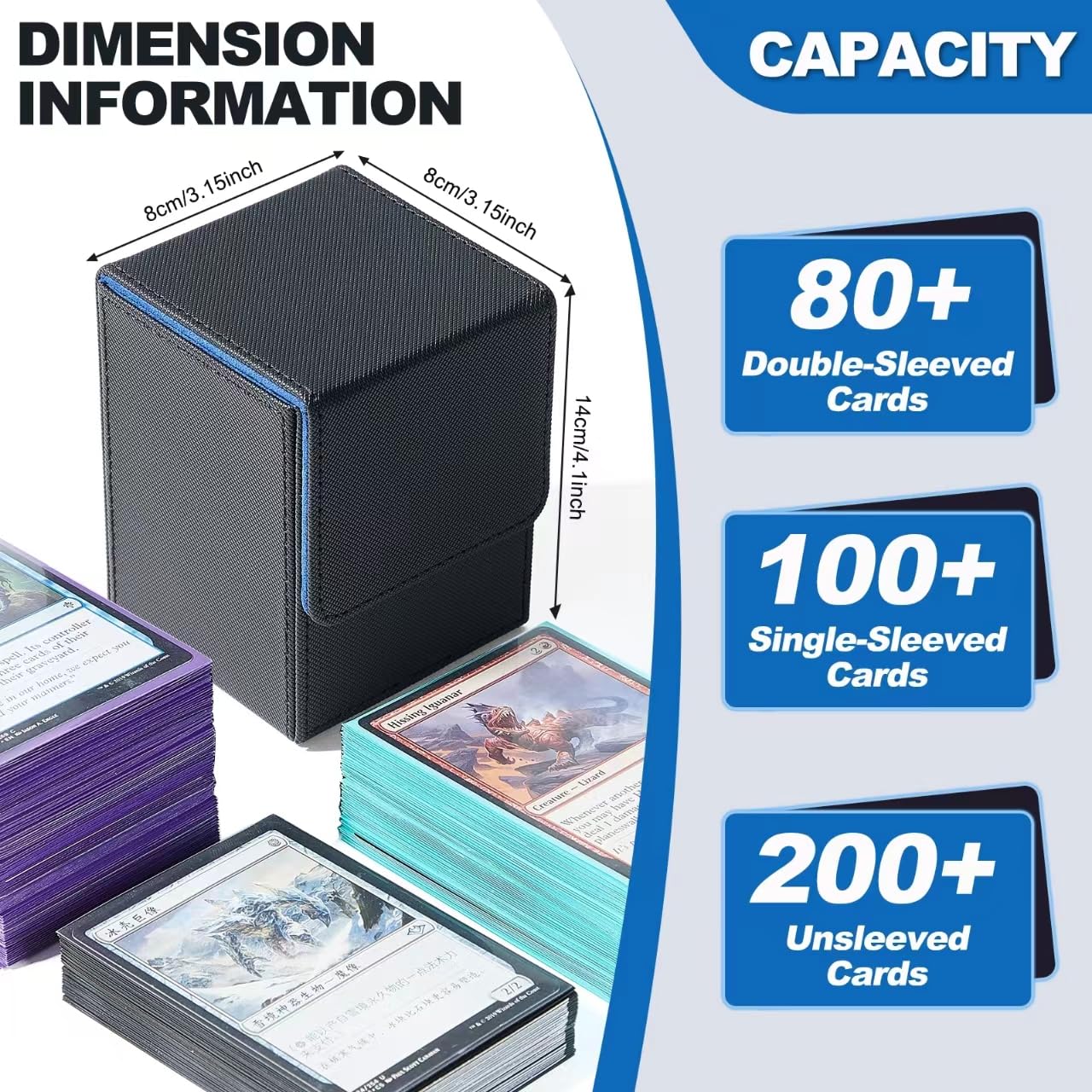 SyuCeia MTG Deck Box - PU Leather Magnetic Card Storage Box for TCG, CCG, Durable & Stylish Gaming Accessories, Luxury Finish, Ideal for Travel & Tournaments, Premium Quality (Black/Blue)