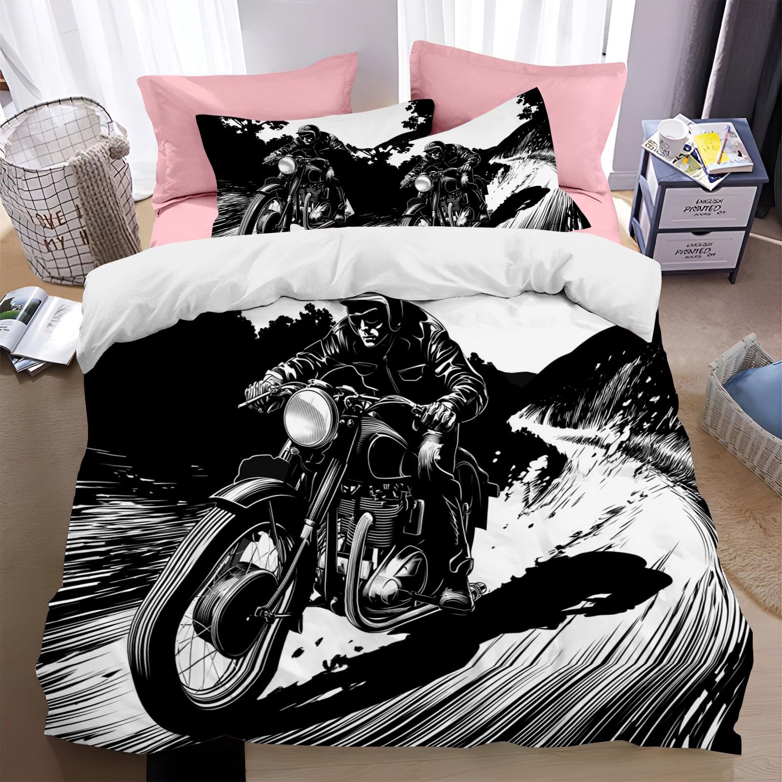 Housse de couette 240x260 moto vintage zippée pour en finir avec la couette qui glisse