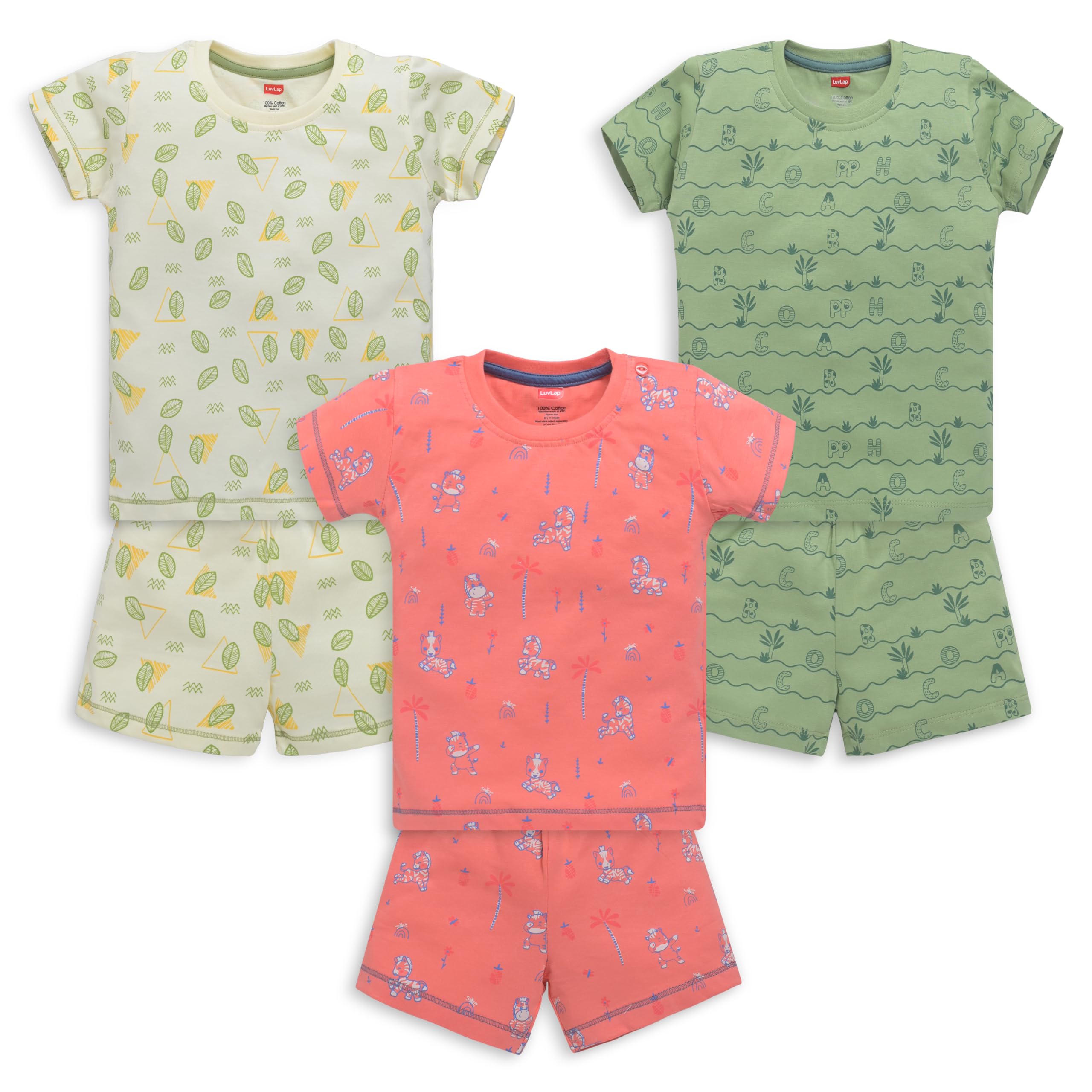 luvlap Baby Boys Regular Fit 100% Cotton Half Sleeves Boys T-Shirts and & Shorts Set Pack of 3-picture-17