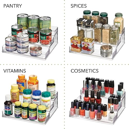 Miniatura 6 de mDesign Soporte de plástico para especias de cocina de 3 niveles, organizador de almacenamiento para gabinete, mostrador, despensa, estante,