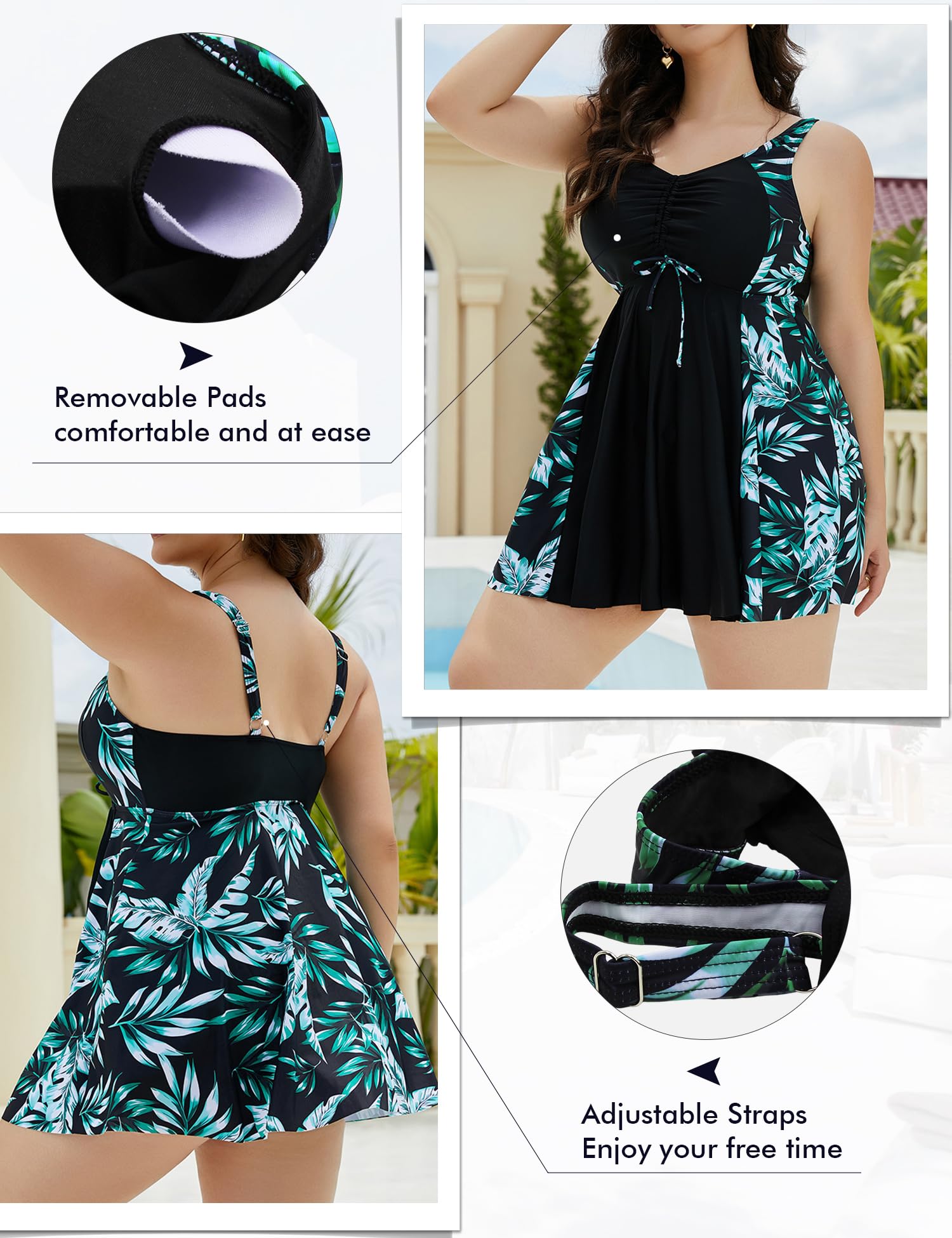 Tankini Talla Grande Mujer 2 Piezas Cuello en V Bañador Tirantes Ajustable L-5XL