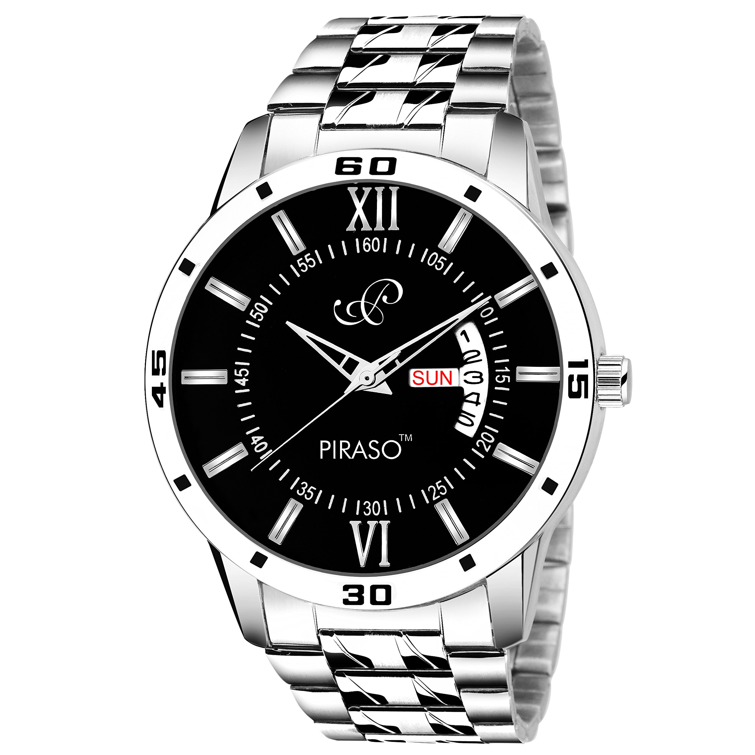 PIRASO Analog Day&Date Working Display Black DIAL&Silver Chain Watch for Men&Boys (B07D6RXC3L) Amazon Price History, Amazon Price Tracker