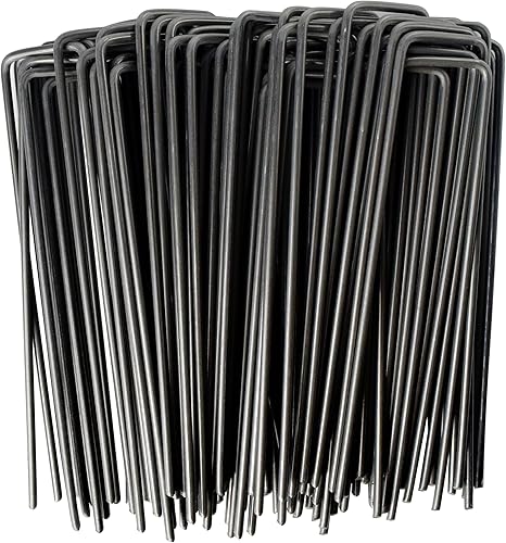 MySit Paquete de 200 grapas de jardín de 6 pulgadas, estacas de jardín, grapas de tela para malezas, resistentes calibre 11 (0.118 in) de acero para