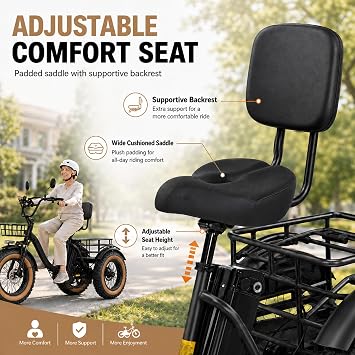 Electric Tricycle for Adults and Seniors 48V15.6Ah Etrike 20x4 Fat Tire Electric Trike
