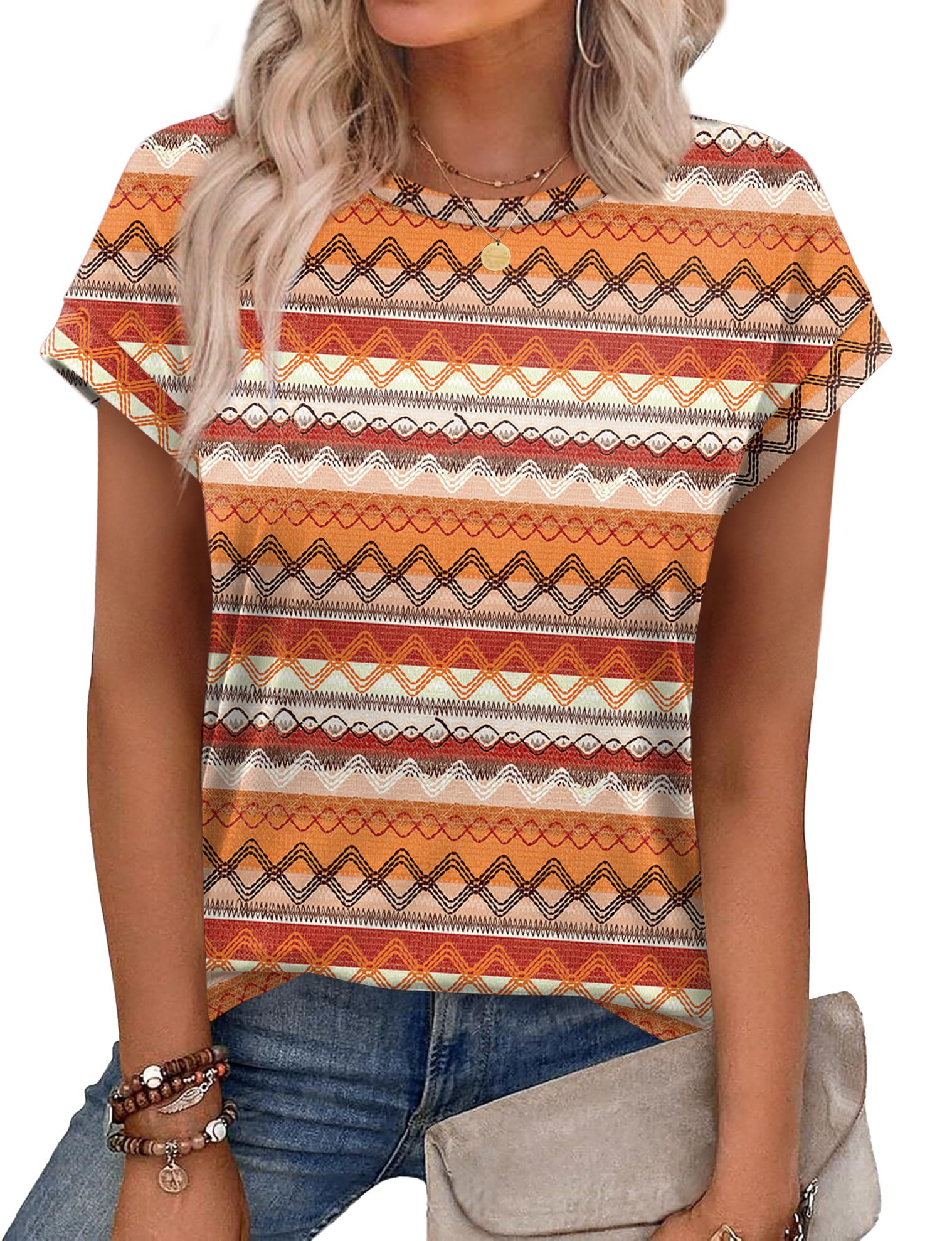 Aokosor Womens Summer Tops Floral Printed Short Capsleeve Shirts Crew Neck Cute Fashion Dressy Tunic Blouses for UK — view 17