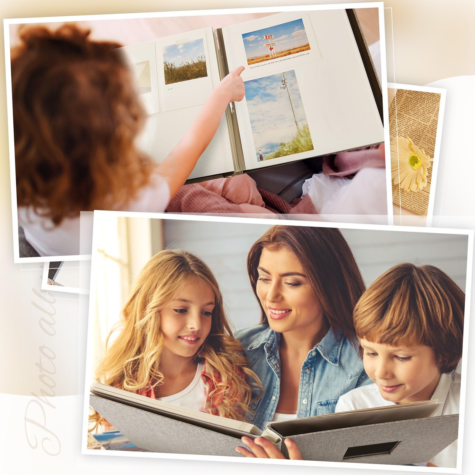 Jetec Duży album fotograficzny, samoprzylepny album do scrapbookingu, 40 pustych stron, DIY, lniana okładka, fotoksiążka z 5 metalicznymi długopisami, na zdjęcia, ślub, rodzinną podróż, 5 szt.,