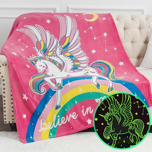 Manta que brilla en la oscuridad, regalos de unicornio, juguetes para niñas, unicornios luminosos, estrellas, luna, el mejor regalo de cumpleaños de