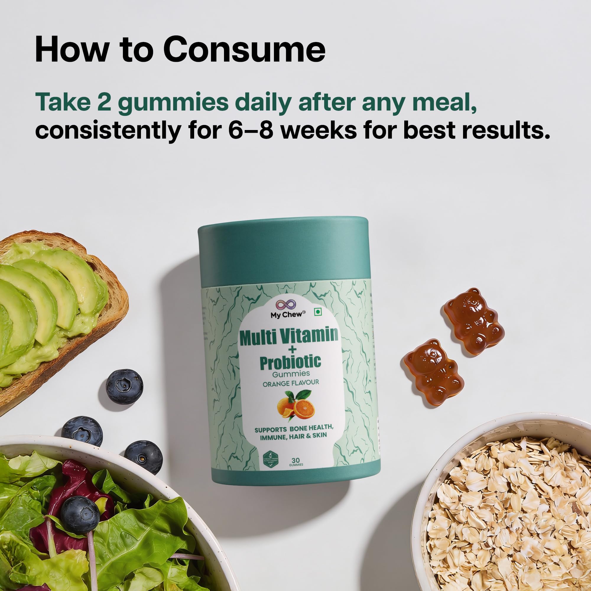 My Chew Probiotic multivitamin gummies,1 Billion CFU Clinically Proven with Vitamin D3, E, B6 & B12 Boosts Energy & Improves Immunity, 100% Vegan & Gut Friendly, 30 Gummies — Amazon image 8