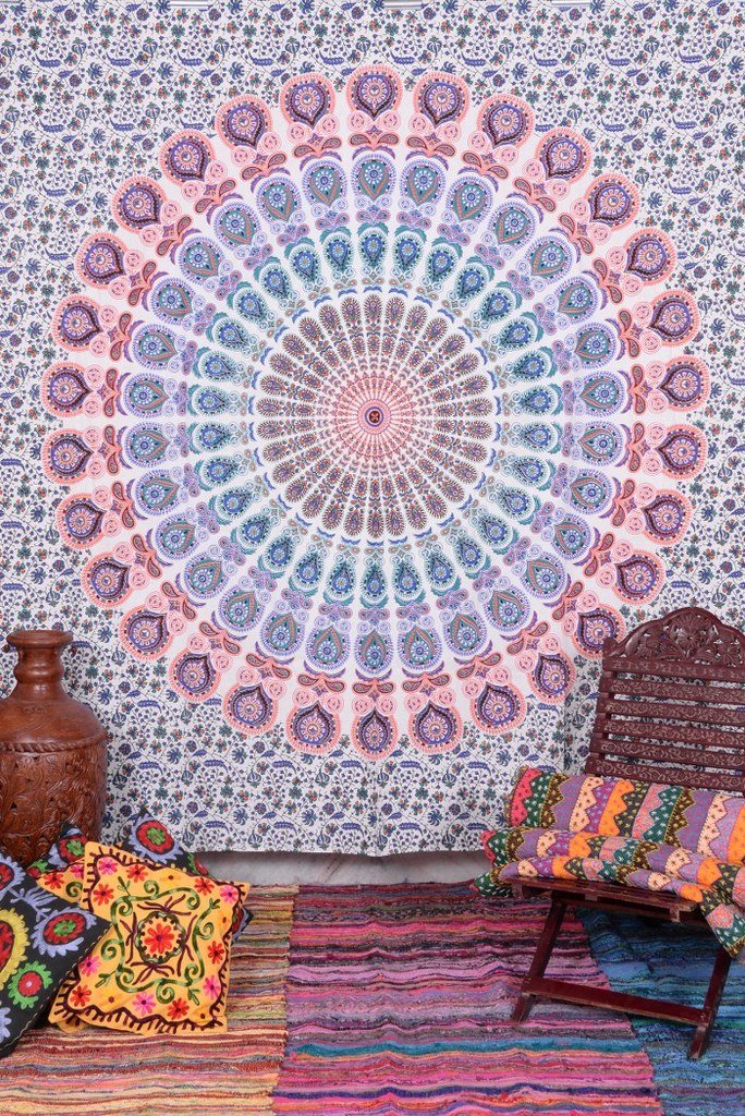 Trade Star Exports Indian Tapestry, Mandala Wall Hanging, Ombre Cotton Bedspread Queen, Bohemian Wall Decor, Boho Throw, Hippie Beach Blanket (PATTERN 12)