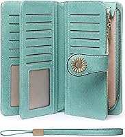 Vista 22 de SENDEFN Billeteras de cuero para mujer, tarjetero de crédito con bloqueo RFID, pulsera de gran capacidad with RFID Blocking, Large Capacity