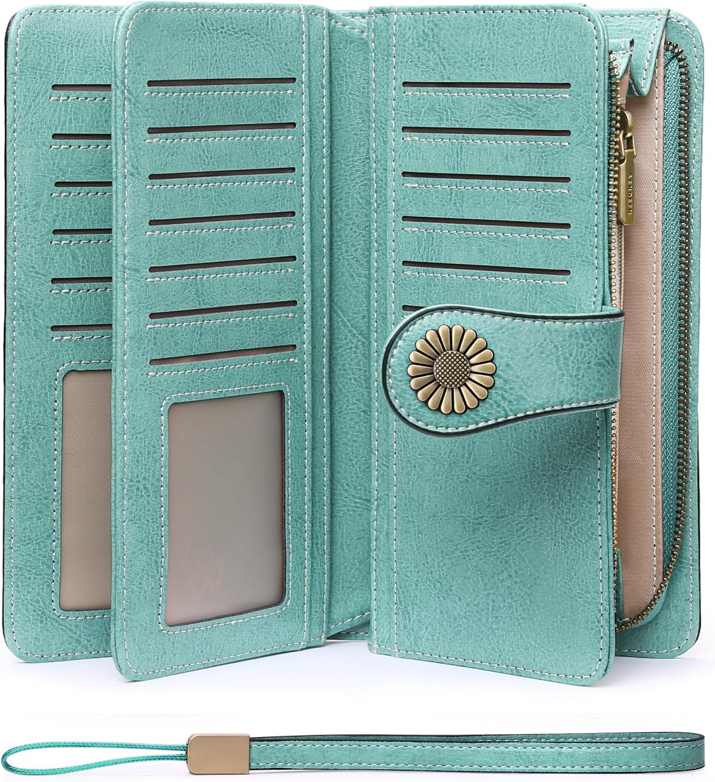 SENDEFN Wallets for Women Leather Credit Card Holder with RFID Blocking Large Capacity Wristlet | with RFID Blocking, Large Capacity, Wristlet, with RFID Blocking, Large Capacity, Wristlet