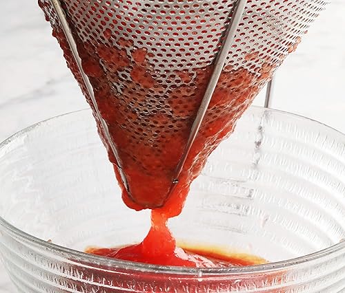 Miniatura 5 de New Star Foodservice 42566colador chino de acero inoxidable 7 pulgadas perforaciones finas de 2 mm con mortero de madera y base de acero inoxidable