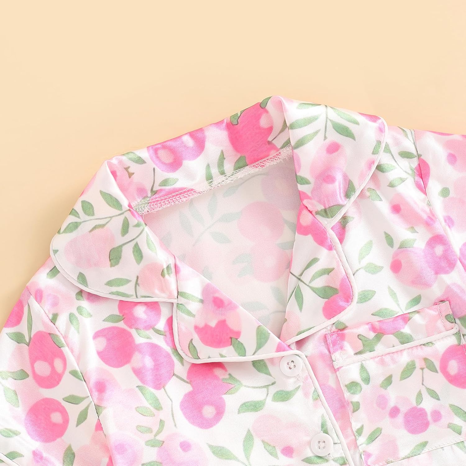 Toddler Girl Floral Pajamas Set Short Sleeve Button Down Shirt And Shorts 2Pcs Kids Pjs Loungewear - Image 5