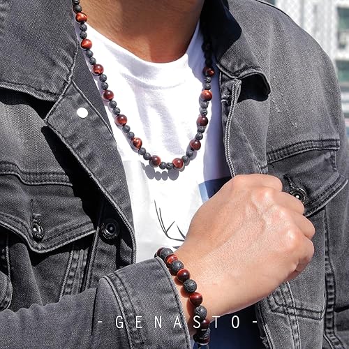 Miniatura 8 de Healing Crystal Black Obsidian Tiger Eye and Hematite Beads Necklace Triple Protection Necklace for Men Women