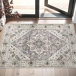 SERISSA Boho Rugs for Entryway, 2x3 Entryway Rug Non-Slip Washable Small Area Rug, Ultra Soft Oriental Vintage Low-Pile Indoor Door Mat Earth Tone Floor Carpet for Entrance Kitchen Bathroom