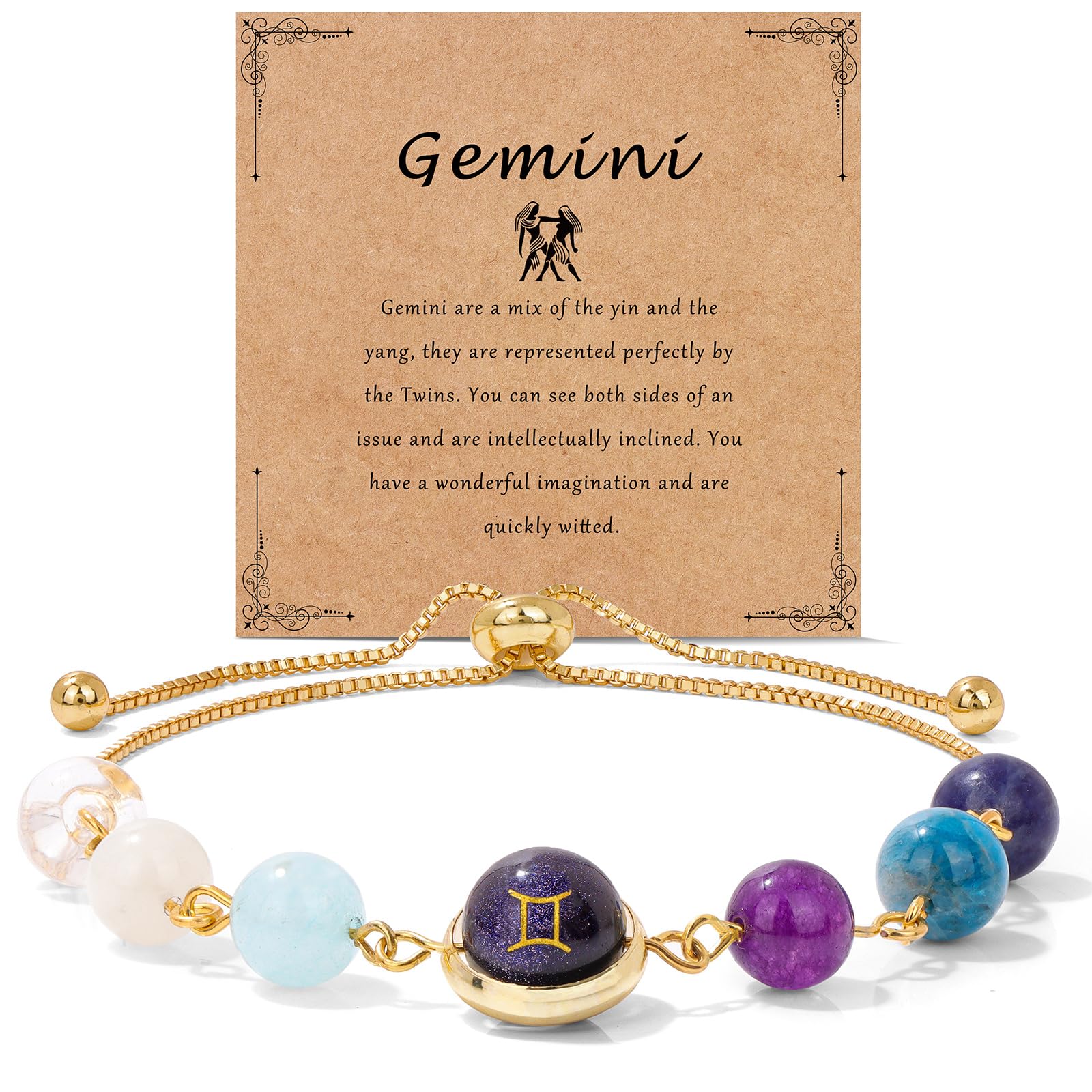 Raicegs Zodiac Bracelets for Women 18K Gold Plated Natural Stone Zodiac Sign Bracelets Gemstone Beads Healing Crystal Bracelets Constellation Horoscope Jewelry Gifts