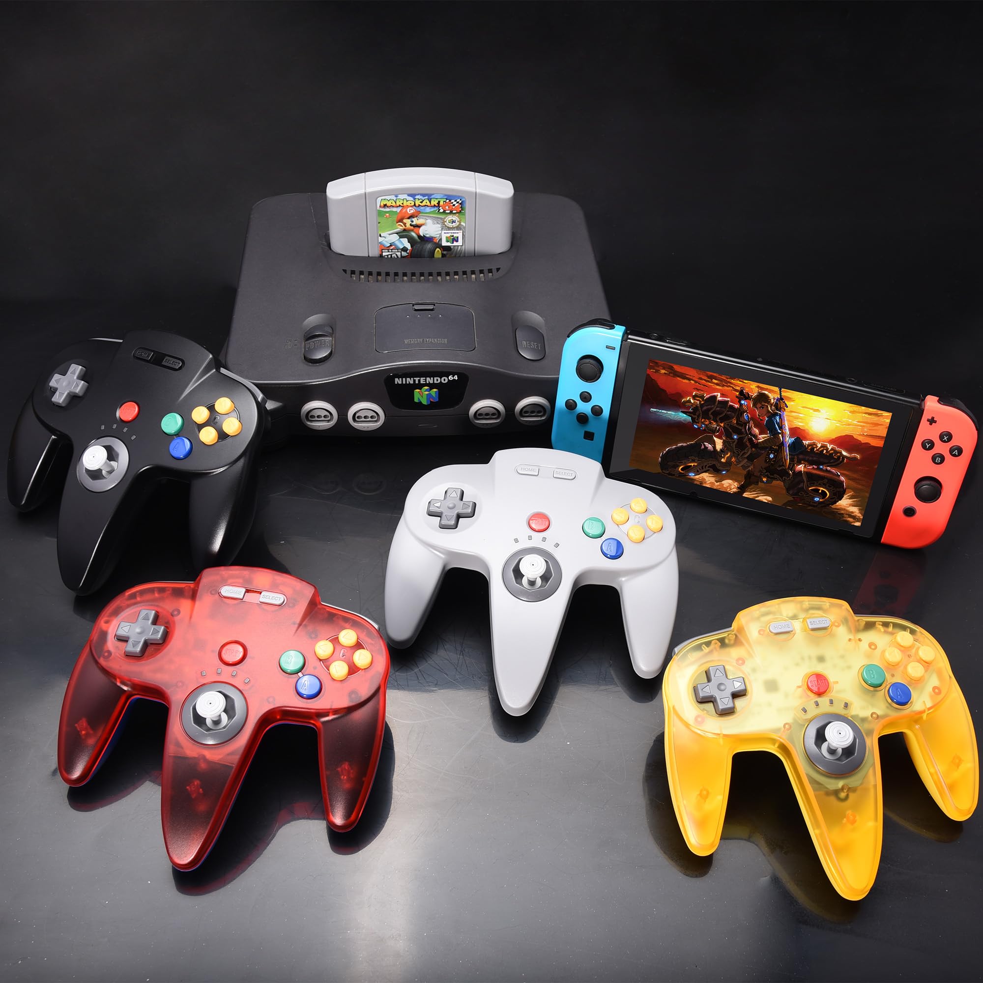 SAFFUN Paquete de 2 controladores inalámbricos N64 hechos para Switch 1 y 2, consola N64, receptores inalámbricos de 2.4 GHz compatibles con Switch Online, Windows PC, macOS (vibración integrada