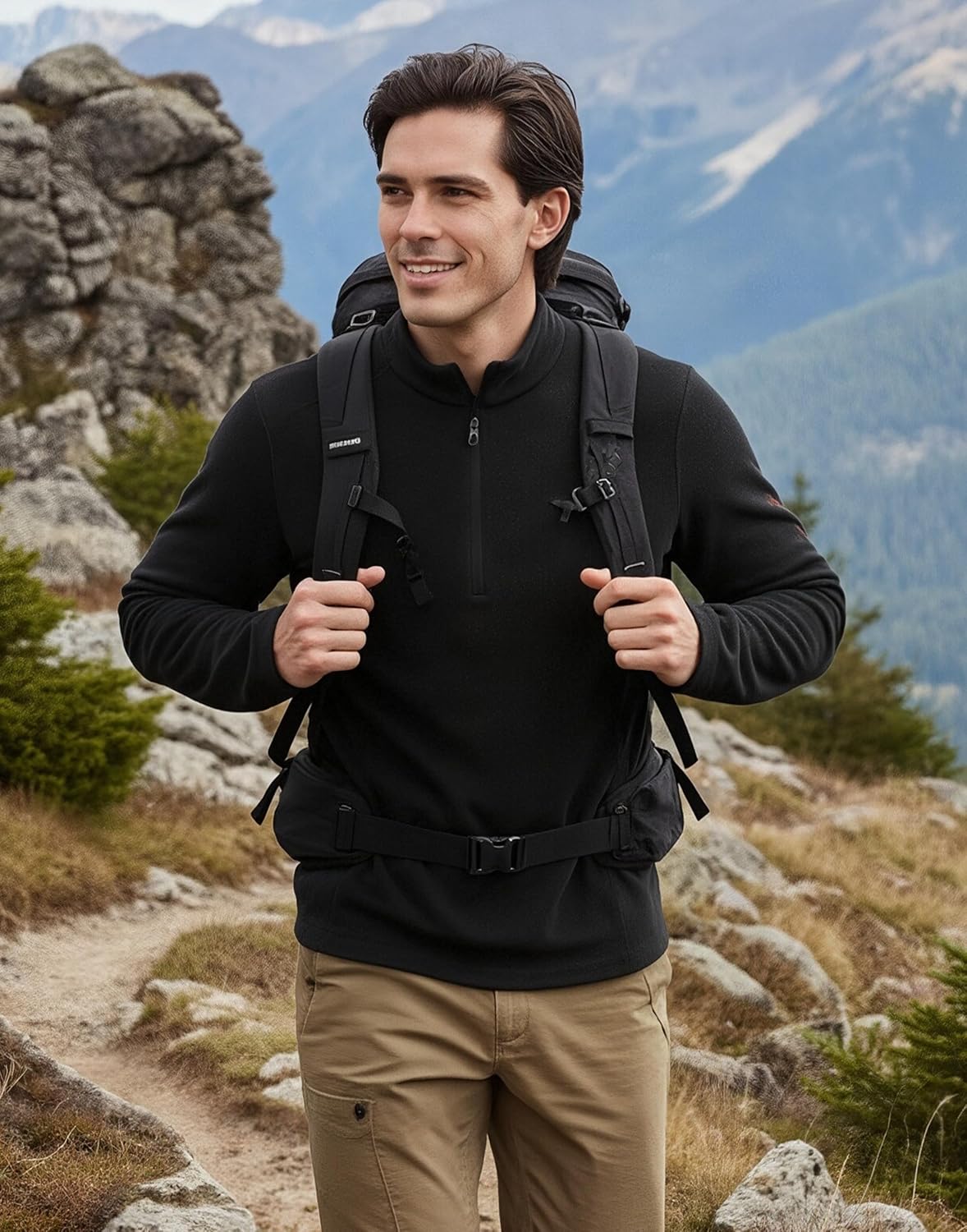 Pioneer Camp Men's Lightweight Polartec Micro Fleece Jacket 1/4 Zip Pullover Casual Warm Coat Outdoor Soft Thermal Sweatshirt - Image 3