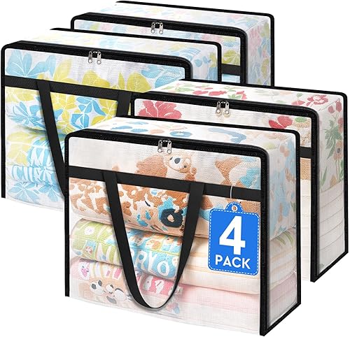 Miniatura 14 de Paquete de 6 bolsas de almacenamiento transparentes para edredón, ropa y ropa de cama, almacenamiento de mantas de plástico con cremallera y asa,