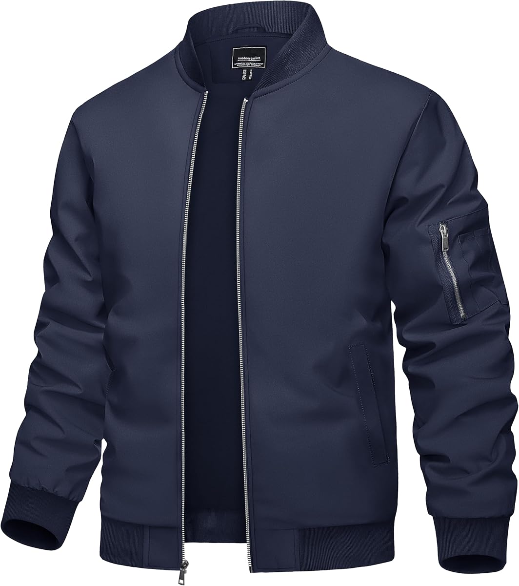 Chaqueta bómber ligera informal de hombre TACVASEN, cortavientos de primavera y otoño, abrigo con cremallera y bolsillo