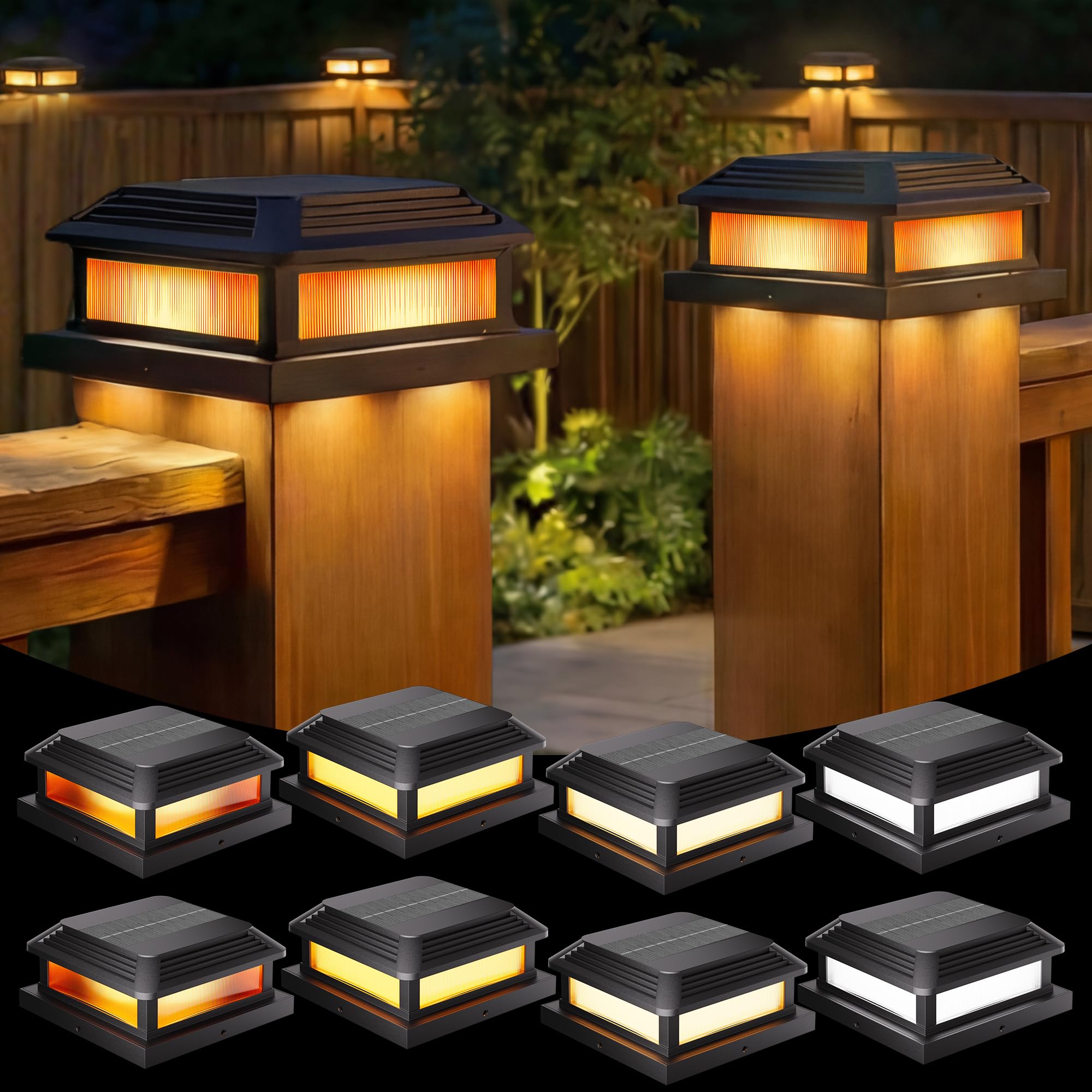 Quntis Lot de 8 Capuchon Poteau Solaire avec Effets Lumineux Flamme