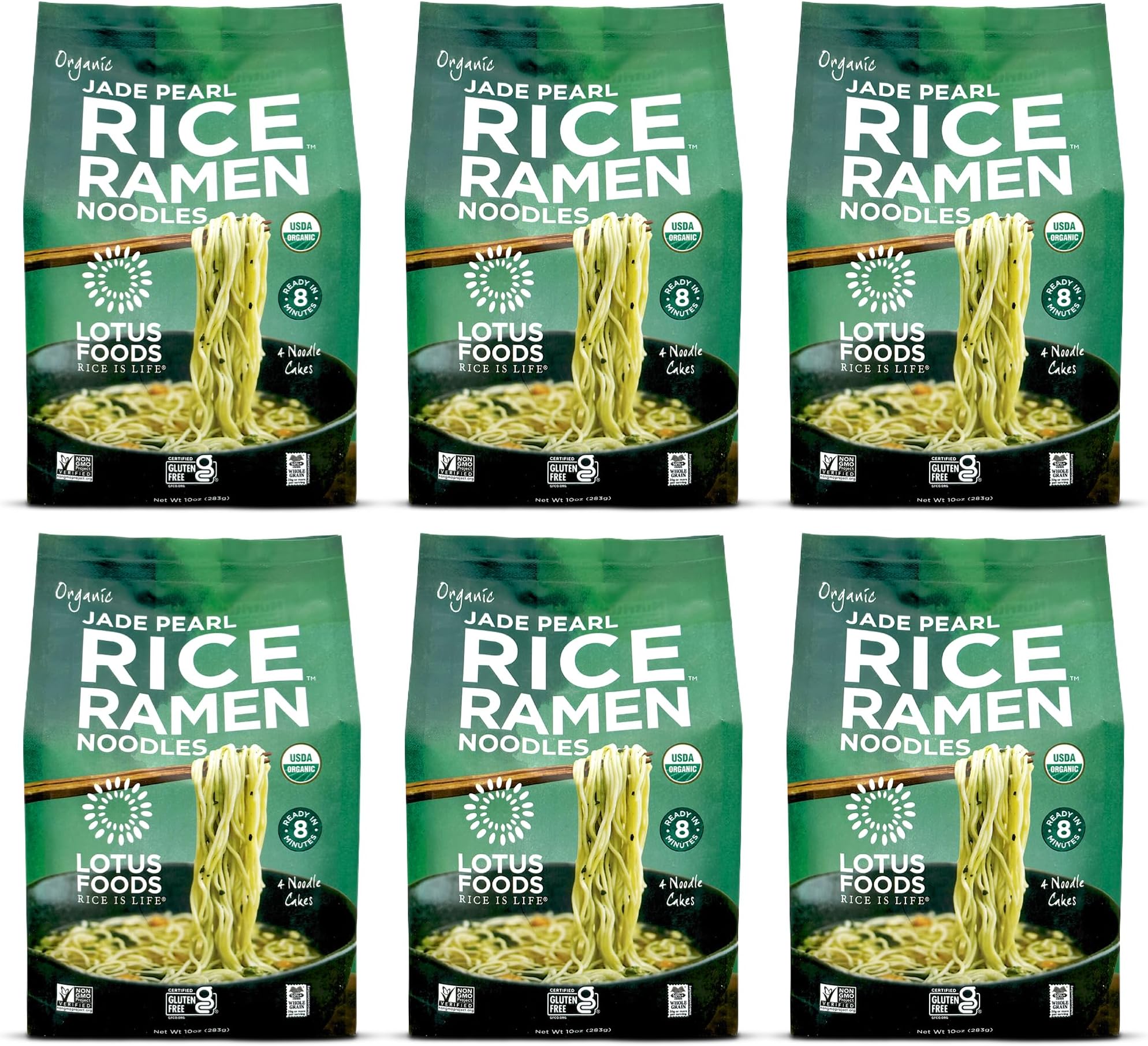 Lotus Foods Jade Pearl Organic Rice Ramen, Non GMO - 10 Oz Bags (Pack of 6)