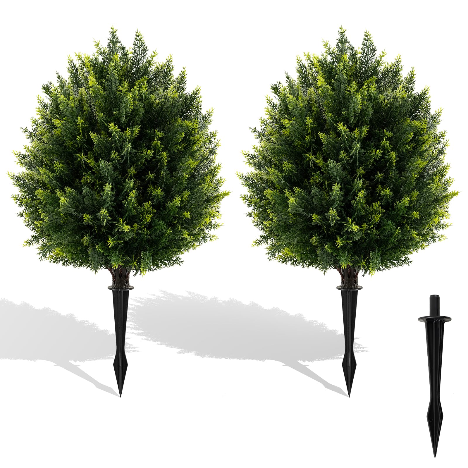 COSTWAY Juego de 2 Árboles Topiario Artificial de Ciprés de 61 cm, Plantas de Cedro Artificial, Plantas de Arbustos Artificiales con Protección Solar para Decoración Interior y Exterior