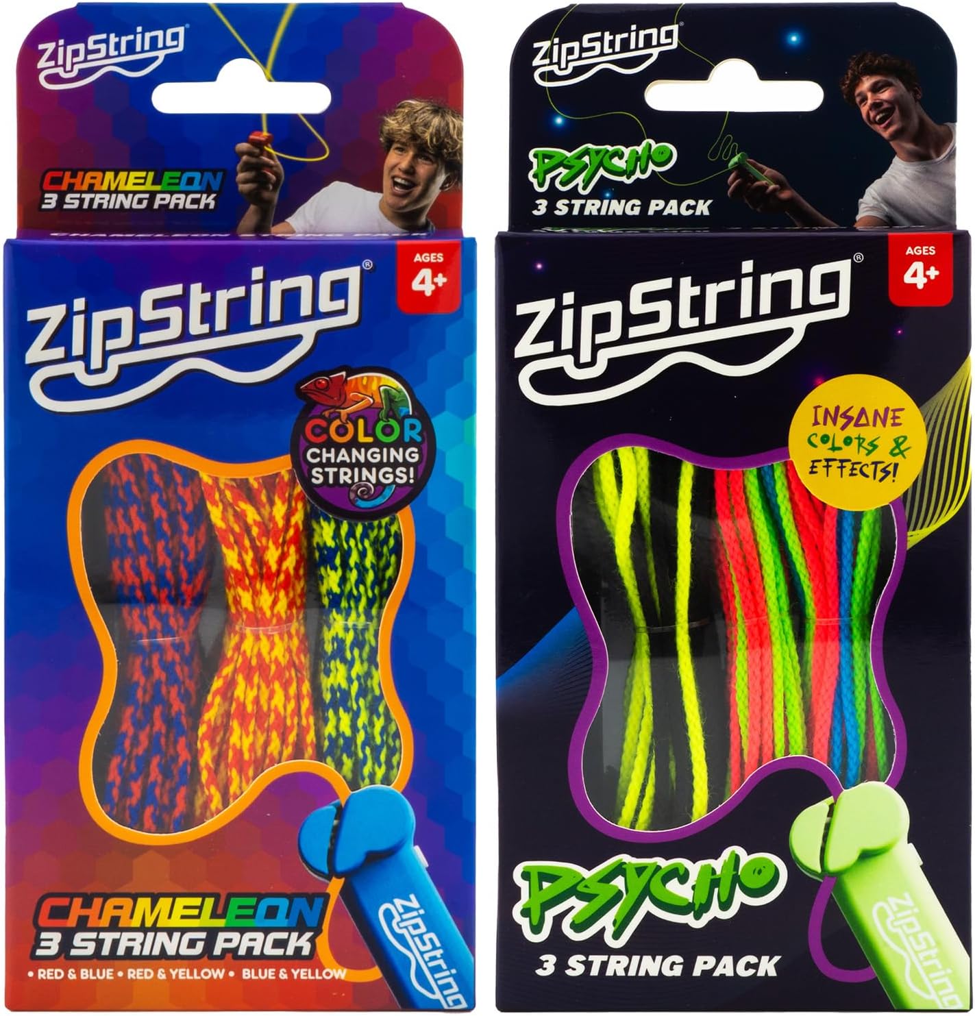 ZipString Chameleon & Psycho Strings Bundle Pack – 6 Glow in The Dark & UV Reactive Replacement Ropes for Rope Launcher Toy – Color-Changing Fidget Strings for Kids & Adults – Shark Tank Featured Fun