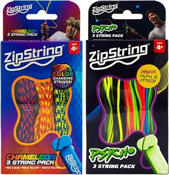 ZipString Chameleon & Psycho Strings Bundle Pack 6 Glow in The Dark & UV Reactive Replacement Ropes for Rope Launcher Toy Color-Changing Fidget Strings for Kids & Adults Shark Tank Featured Fun