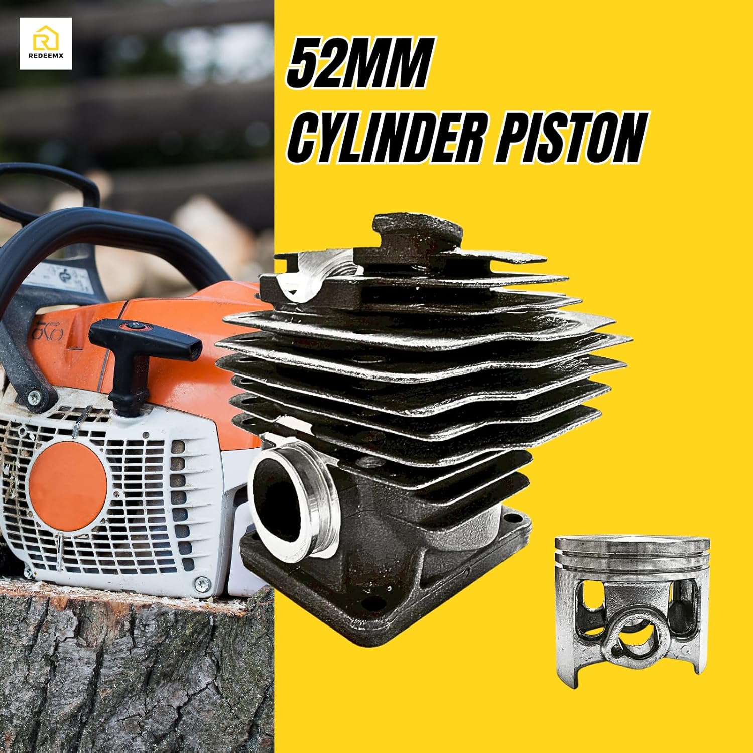 52mm Cylinder Piston Kit 1128 020 1250 1128‑020‑1250 11280201250 Compatible with Stihl MS461 MS461R Nikasil Cutoff Saw Piston Cylinder Head Kit