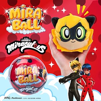 Miraculous Ladybug MiraBall, 3-in-1 Surprise, 2 Pack, Blind Box Toys for Kids - Collectable Characters from TV Shows - Metal Ball, Kwami Plush, Stickers, White Ribbon - Collect Them All