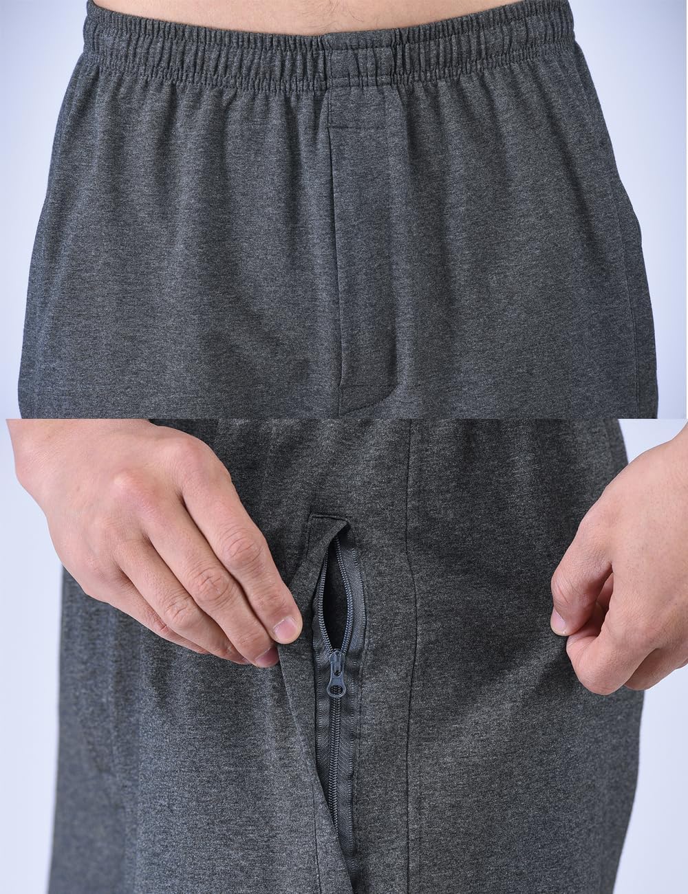 Zoulee Men's 9" Lightweight Jersey Shorts Front Zipper - Image 6