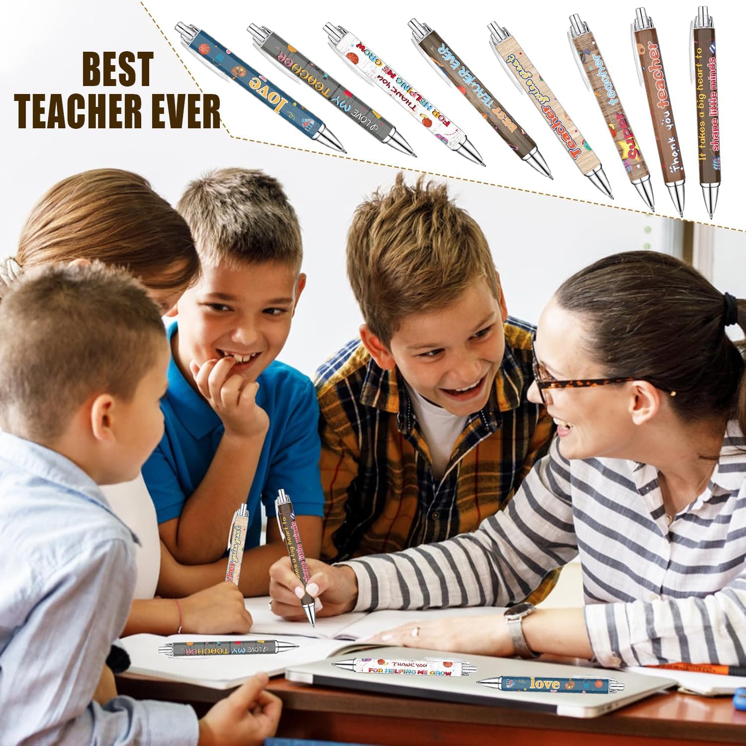 Idealmuzik 8 Teacher Pens,Gift for Teacher,Fun Cute Funny Best Pens Set,Teach Love Inspire Writing School Sayings Preschool Appreciation Gifts in Bulk - Image 5