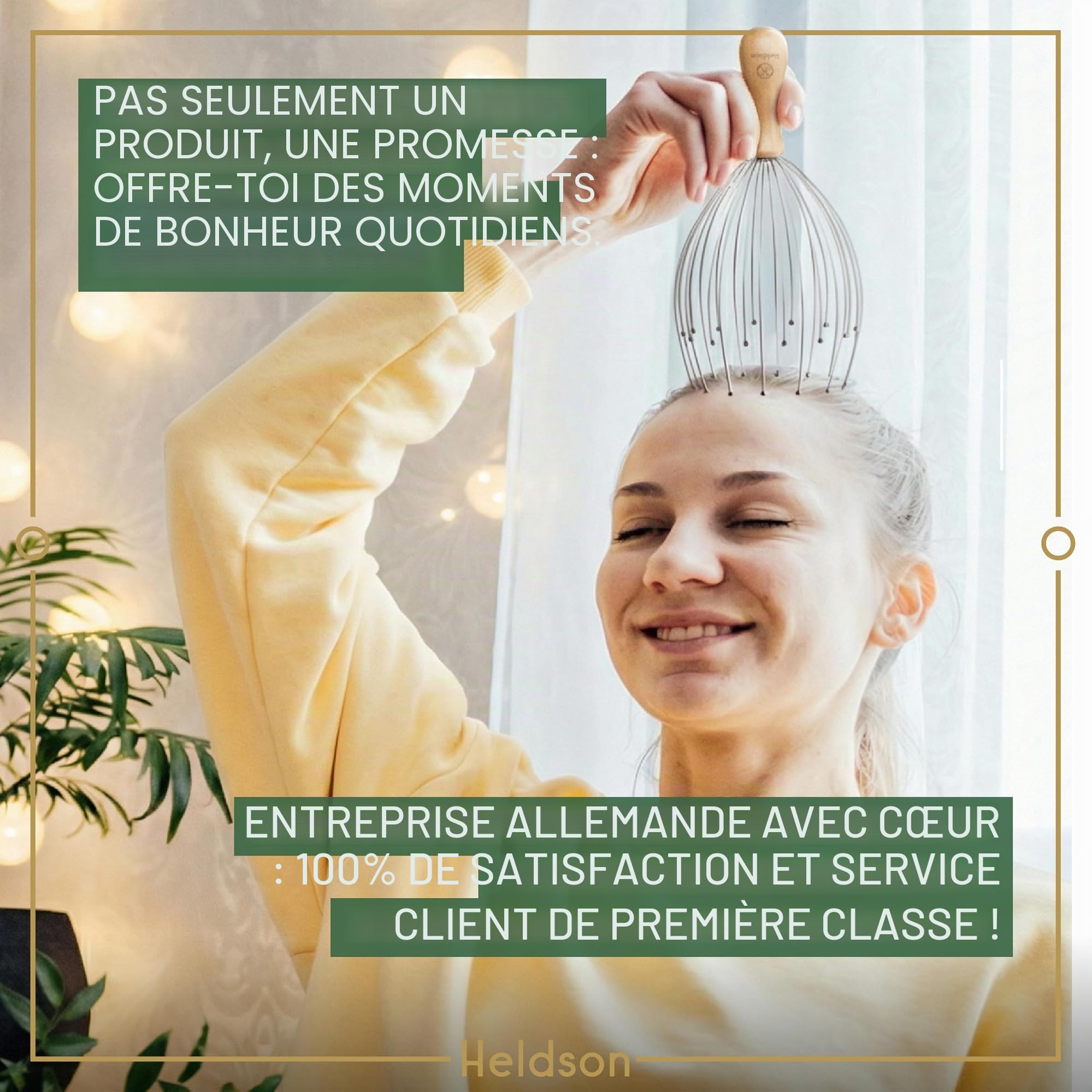 HELDSON® FSC® 100% Massage Tête Araignée - Masseur de Tête et Cheveux - Grattoir du Cuir Chevelu - Cadeau Bien-être