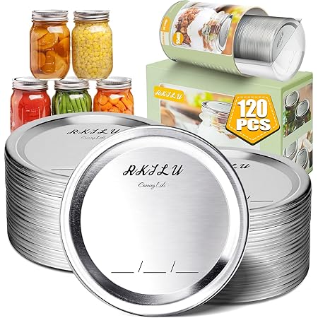 Canning Lids Regular Mouth 120 Count for Ball Kerr Jars - Mason Jar Lids with Leak Proof Split Type Food Grade Metal Heat Resistant Seals Rings Great Fit & Airtight with 70mm jars,Silver