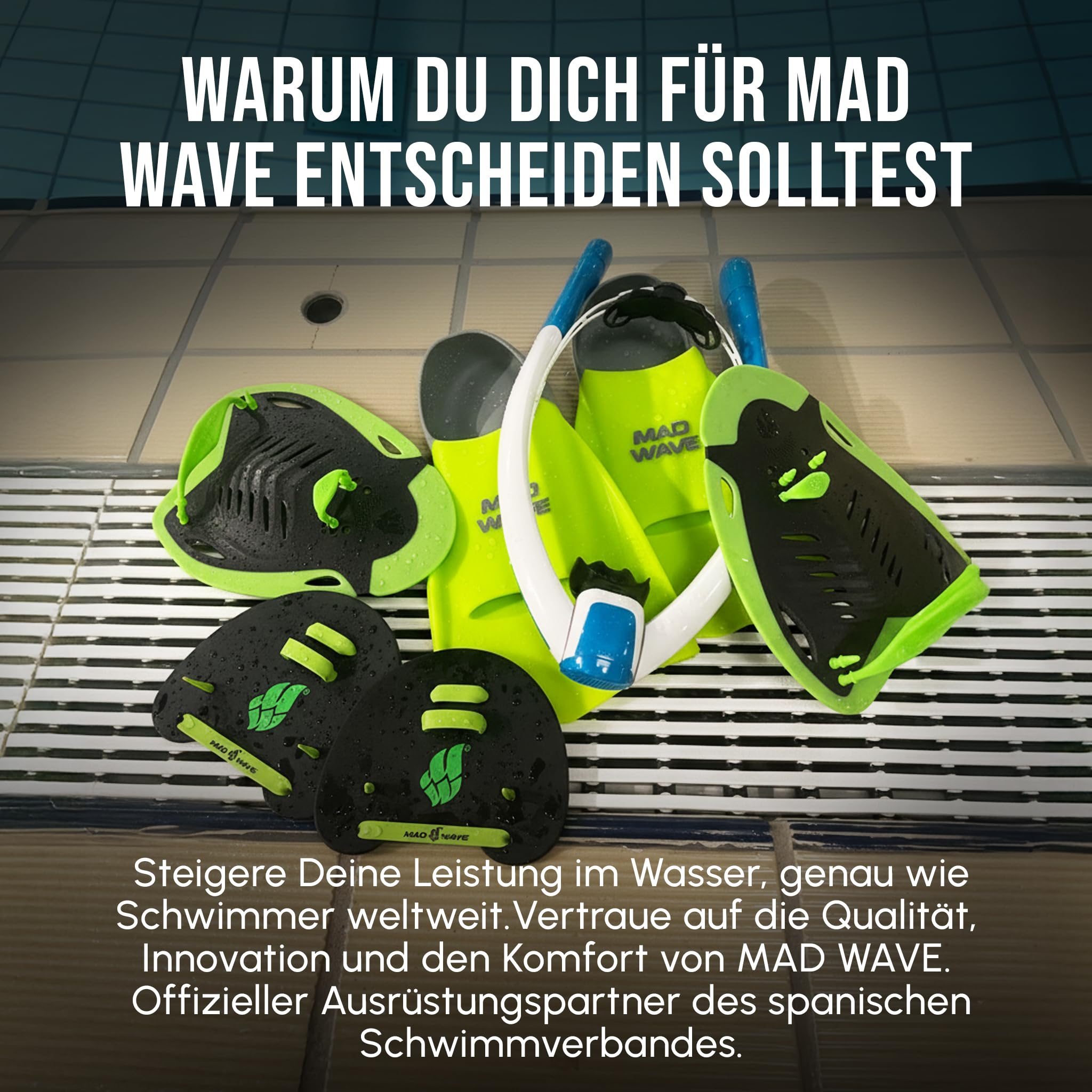 Mad Wave Grabber Forearm Paddles Schwarz – Unterarm Schwimmpaddls für Schwimmtechniktraining – Verbessert Armzug, High-Elbow & Wassergefühl – Schwimm-Paddles mit Silikon-Straps – 26.5 x 13.8 cm