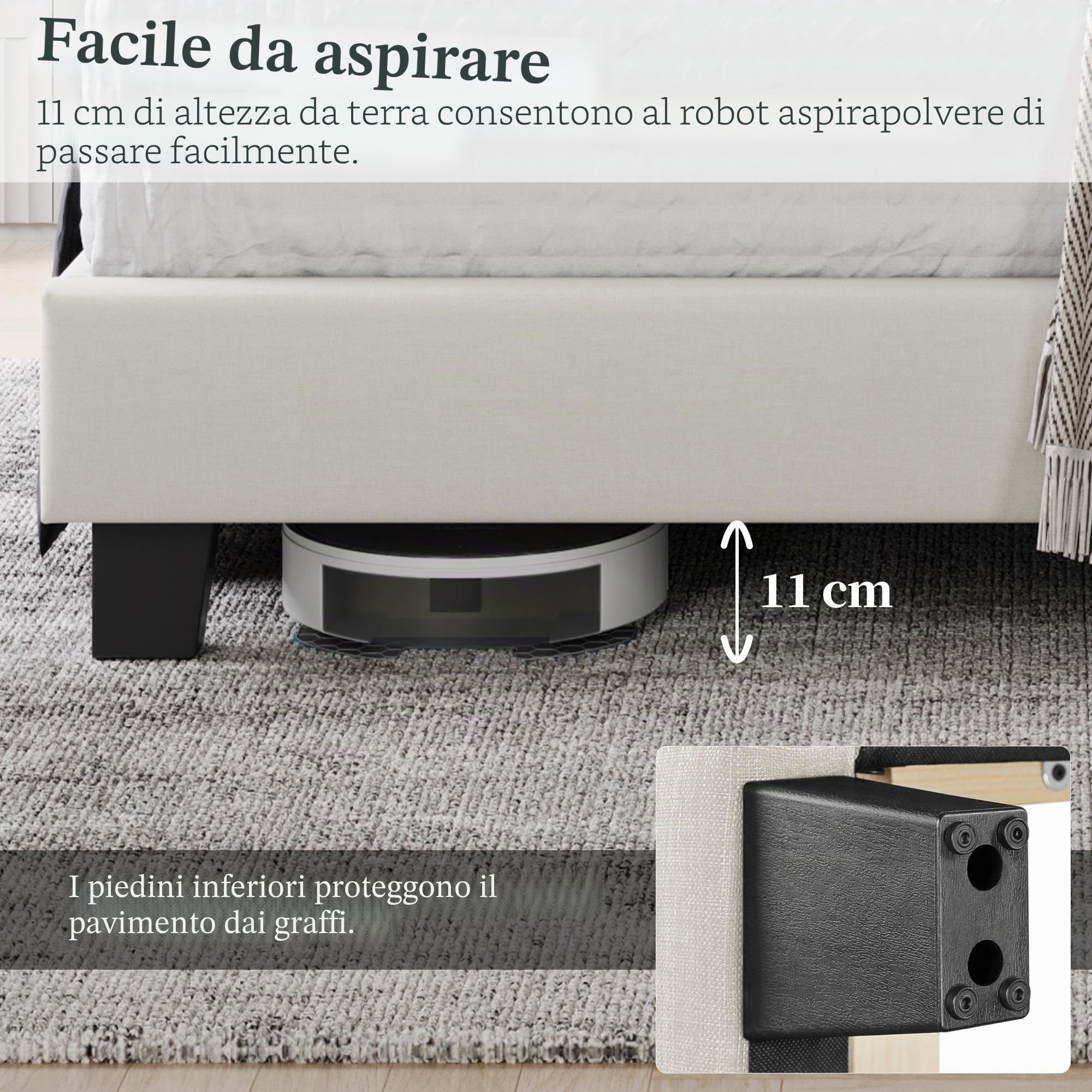 Yaheetech Struttura Letto Imbottito Matrimoniale Doghe Legno | Letto Matrimoniale 140x200 cm Beige con Testiera a Strisce Resistente Silenzioso Struttura Stabile Design Moderno Comfort